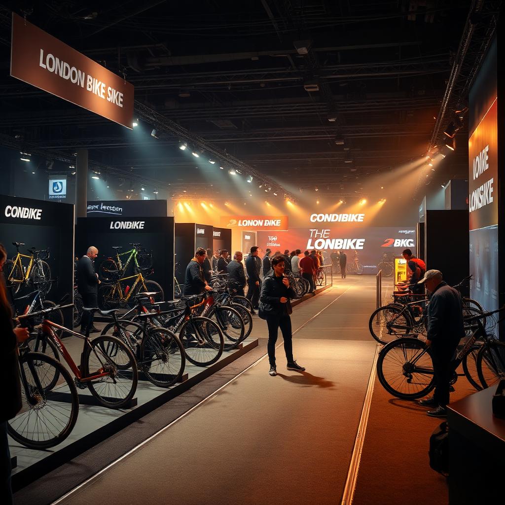 The London Bike Show floor at ExCeL London with bikes on stands