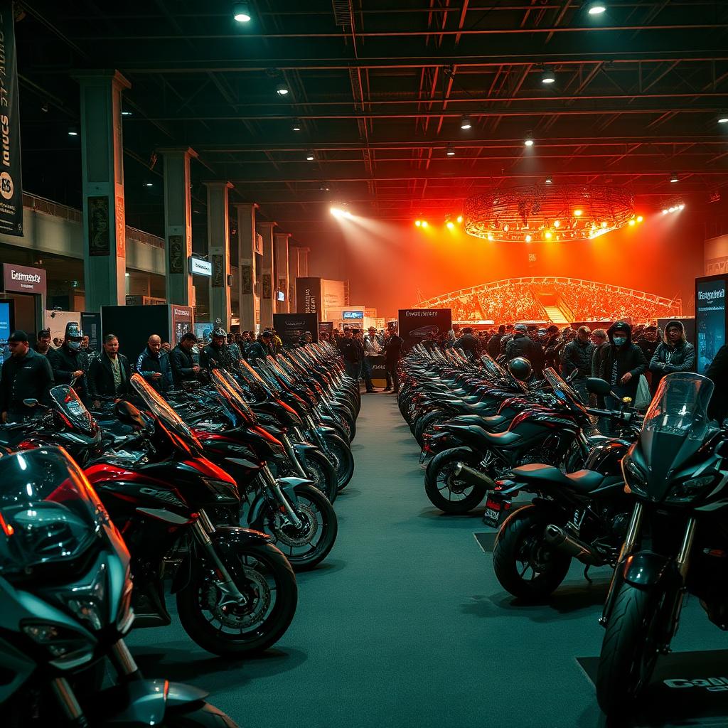 Rows of new motorcycles at Motorcycle Live at the NEC Birmingham