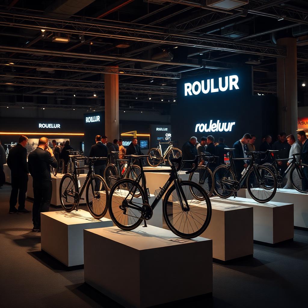 Boutique road bikes on plinths at the Rouleur Live cycling show in London